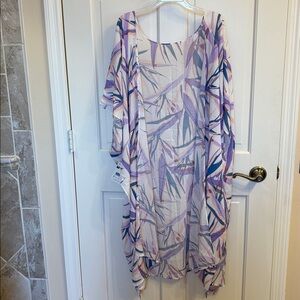 Salt Life Violet Tropical Floral Open Front Kaftan Coverup Beach Resort OSFM